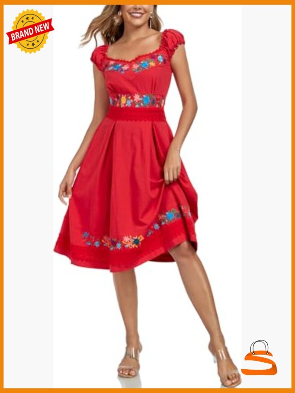 Women's Embroidered Lace Bohemian Party Dress Cotton Flowy A-Line Summer - Picture 4 of 7